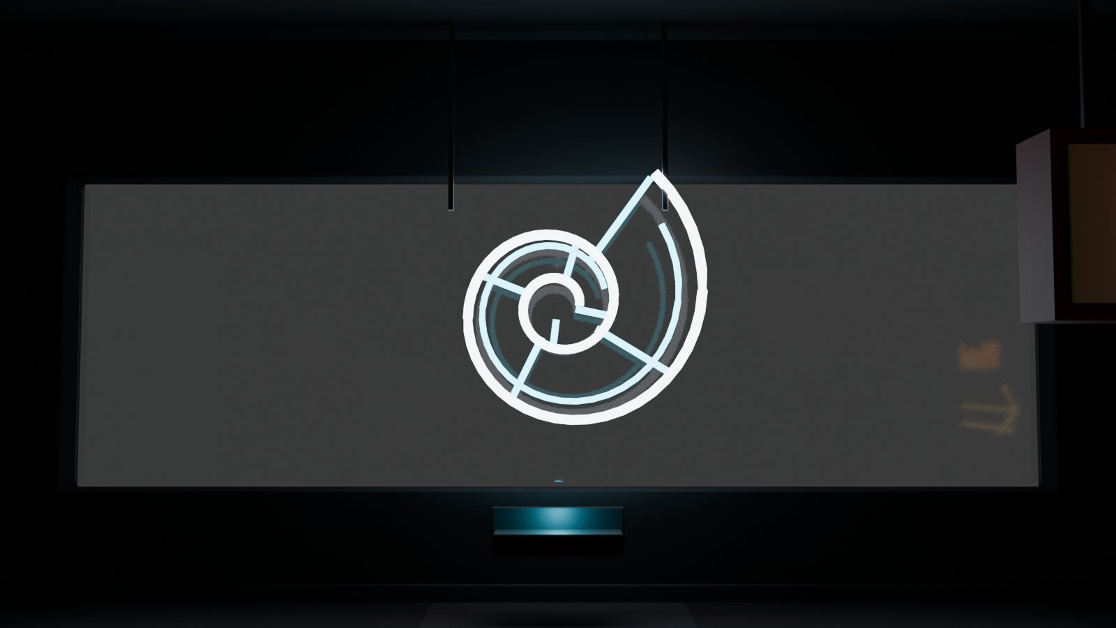 Cycles render: a salvaged nautilus-shaped neon sign glowing in the Boneyard