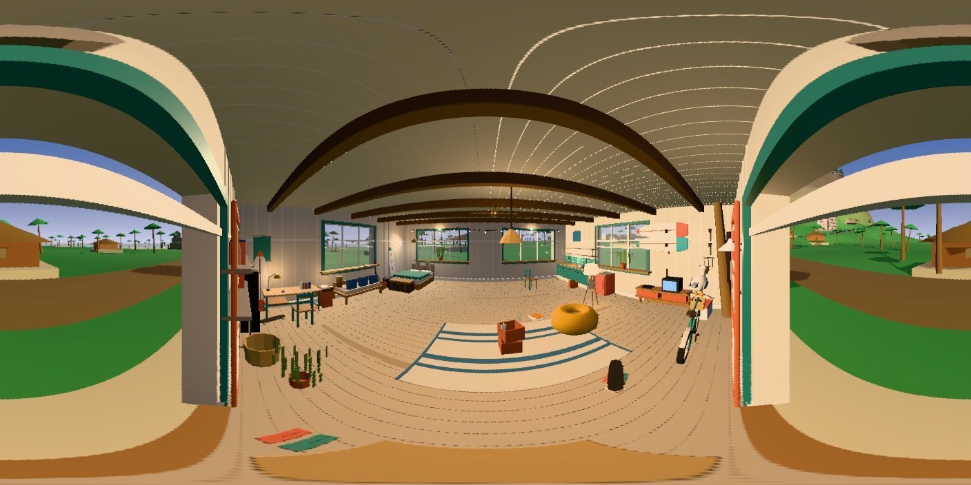 Equirectangular 360 degree panorama rendered from a point inside a Utariga interior